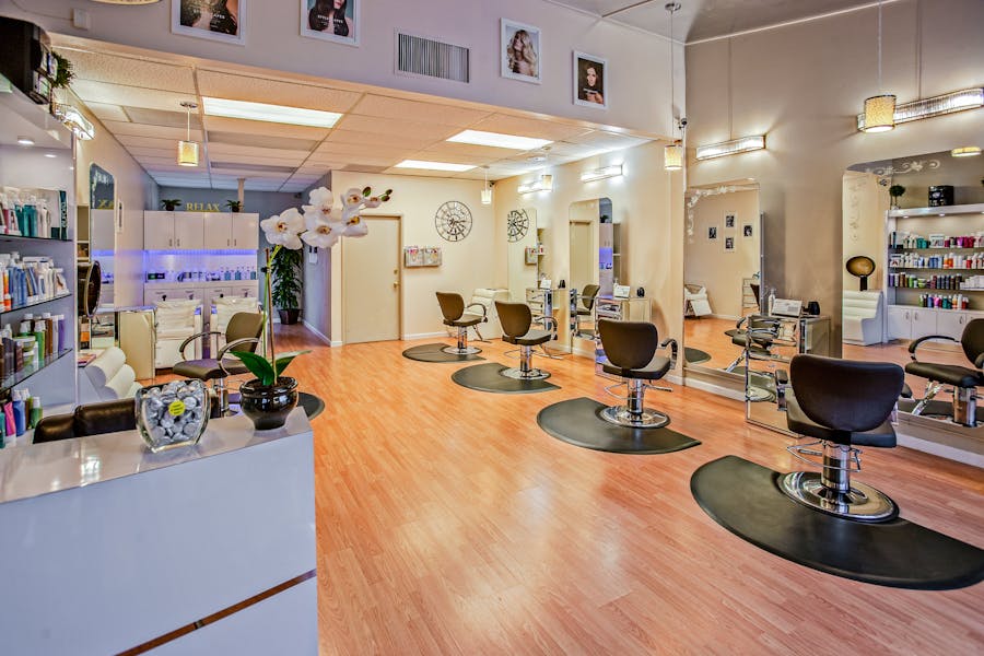 Stylish, inviting hair salon interior with clean modern design.